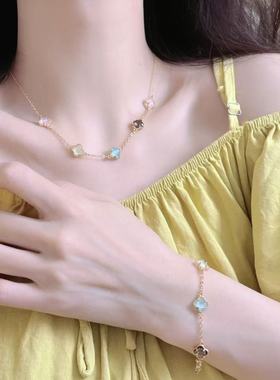 超仙甜美彩色四叶草手链项链女时尚精致轻奢气质百搭手饰锁骨链