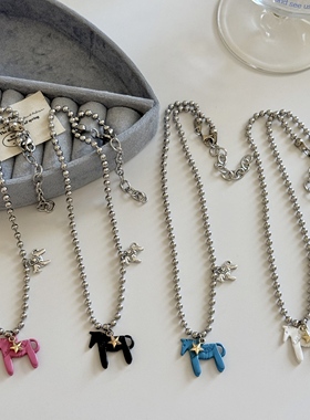 甜美可爱彩色滴釉卡通小马驹吊坠项链女小众甜酷百搭锁骨链颈链