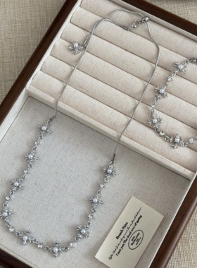 十字架珍珠珍珠锆石拼接抽拉式项链手链冷淡甜酷风少女锁骨链手饰