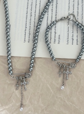 精致锆石鸢尾花十字架别针流苏珍珠手链项链甜酷少女锁骨链手饰