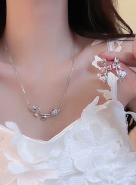 白色滴釉星星猫咪叉子蝴蝶结耳钉项链女小众甜美可爱锁骨链耳饰