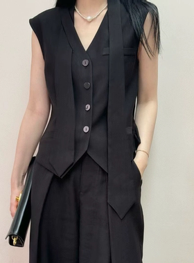 W黑色无袖马甲上衣女2025夏季新款设计感小众高级西装马夹坎肩潮