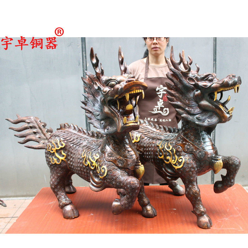 宇卓铜器纯铜麒麟黄铜麒麟家居装饰办公室工艺品摆件