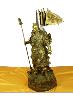 武财神黄铜九龙关公摆件工艺品