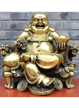 宇卓铜器纯铜黄铜坐龍椅笑佛龙椅