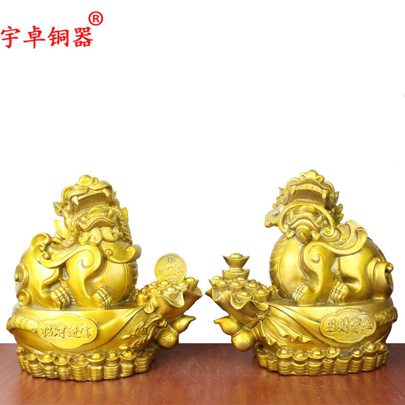 宇卓铜器纯铜貔貅黄铜貔貅咬如意咬铜钱貔貅家居装饰工艺品摆件