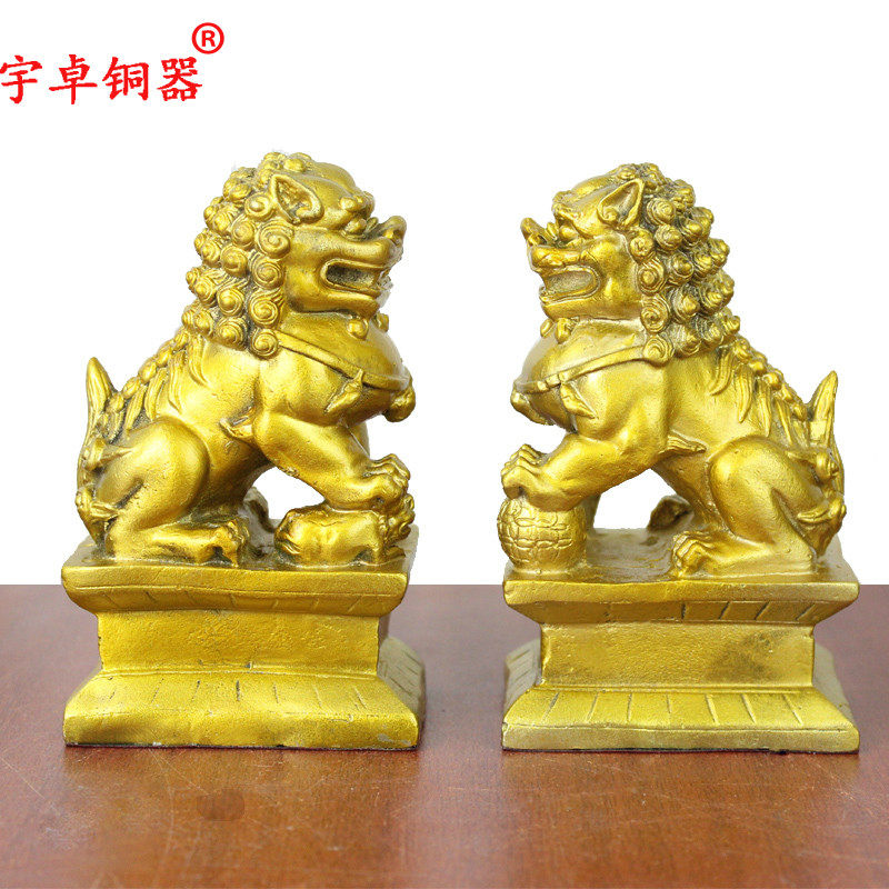 宇卓铜器纯铜狮子黄铜狮子方座踩球踩小狮子家居装饰工艺品摆件