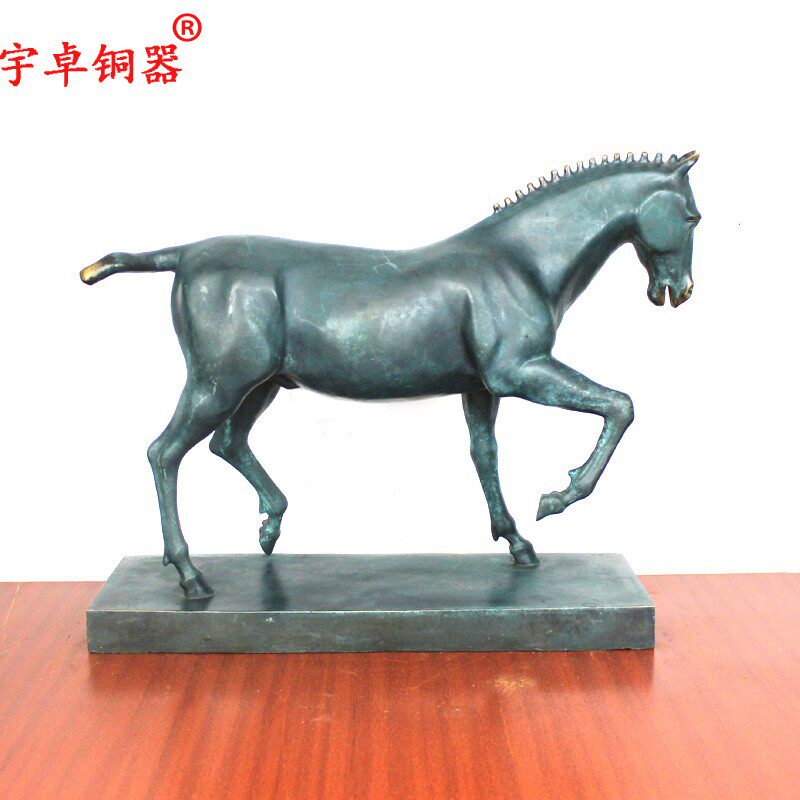 宇卓铜器 纯铜马 黄铜行走马带大理石底座抽象马家居工艺品摆饰