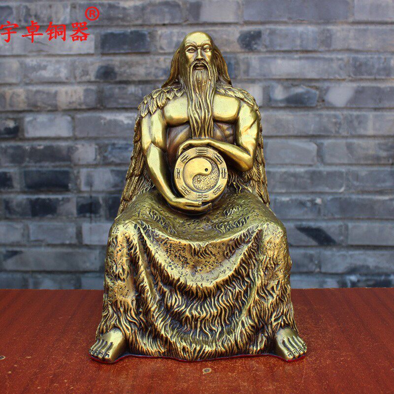 宇卓铜器纯铜人王伏羲坐像人文始祖铜像八卦祖师伏羲大帝摆件