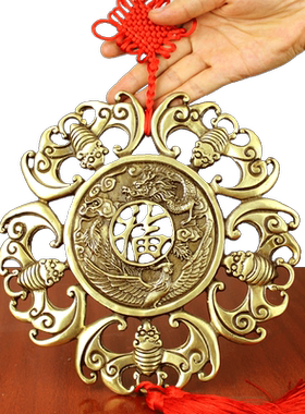蝙蝠浮雕黄铜中国结龙凤五福临门
