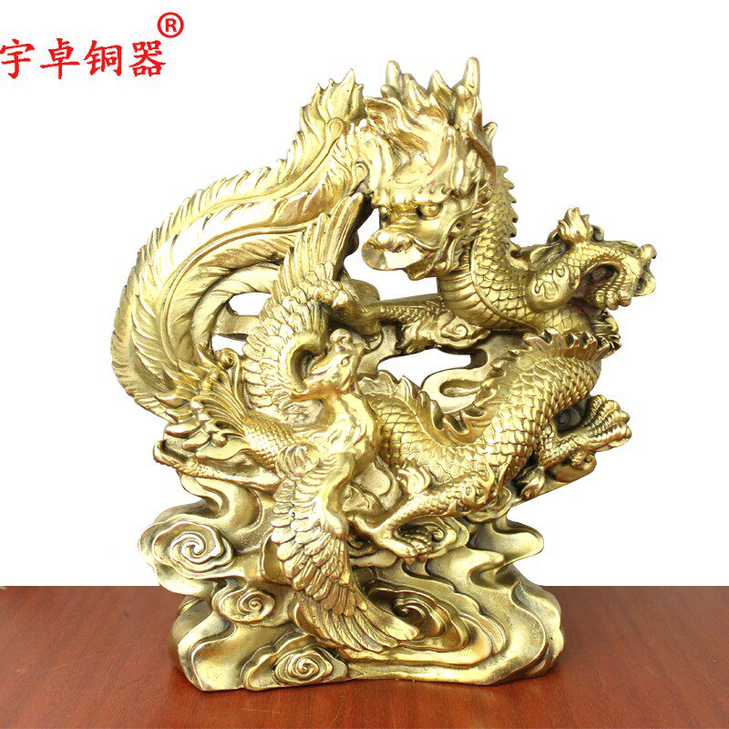 宇卓铜器纯铜龙凤黄铜龙凤家居装饰工艺品摆件