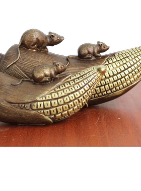 宇卓铜器纯铜玉米鼠黄铜玉米鼠铜老鼠工艺品摆件
