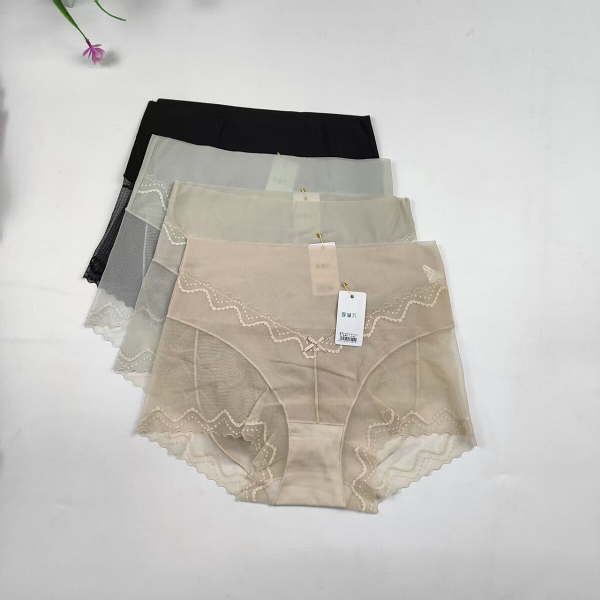 曼琳芳1044无痕中高腰性感纯欲蕾丝透明女士薄款中腰丝网内裤新款