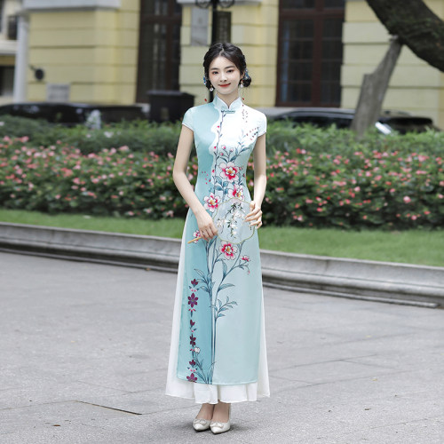 走秀奥黛旗袍裙复古舞台演出服女