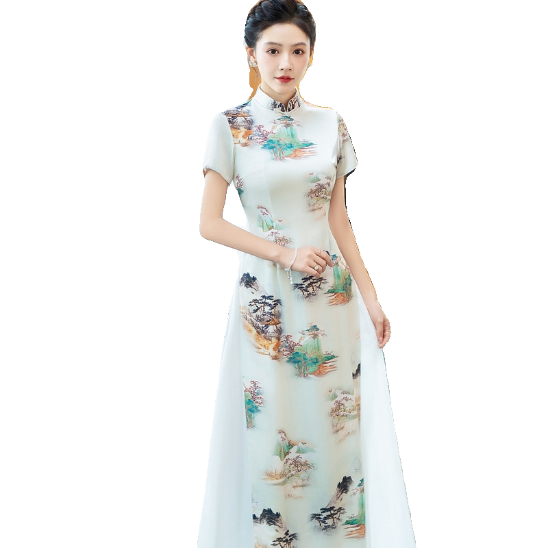 千百思中国风演出长款连衣裙旗袍