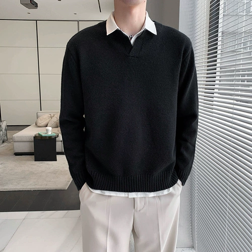 Ретро трикотажный осенний демисезонный свитер, свободный крой