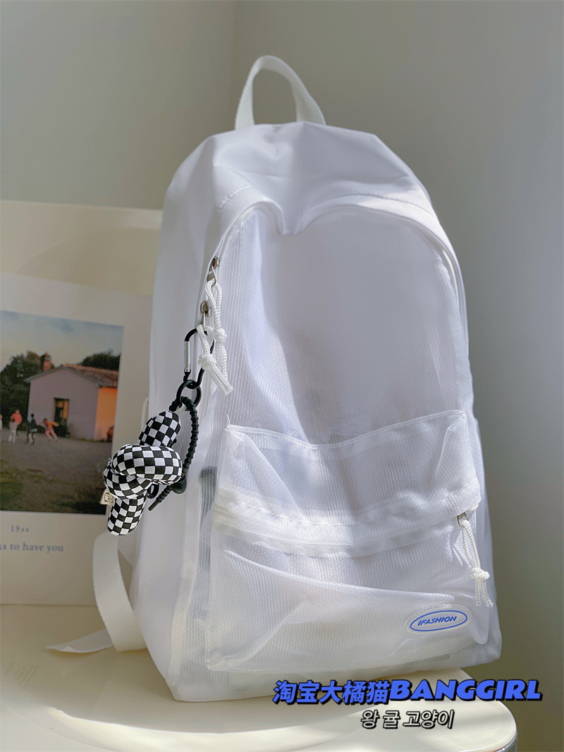 JAPANESE NICHE TRANSPARENT BACKPACK PERSONALIZED SCHOOLBAG KOREAN VERSION INS MESH BACKPACK SOLID COLOR SIMPLE AND TRENDY SCHOOLBAG GIRL