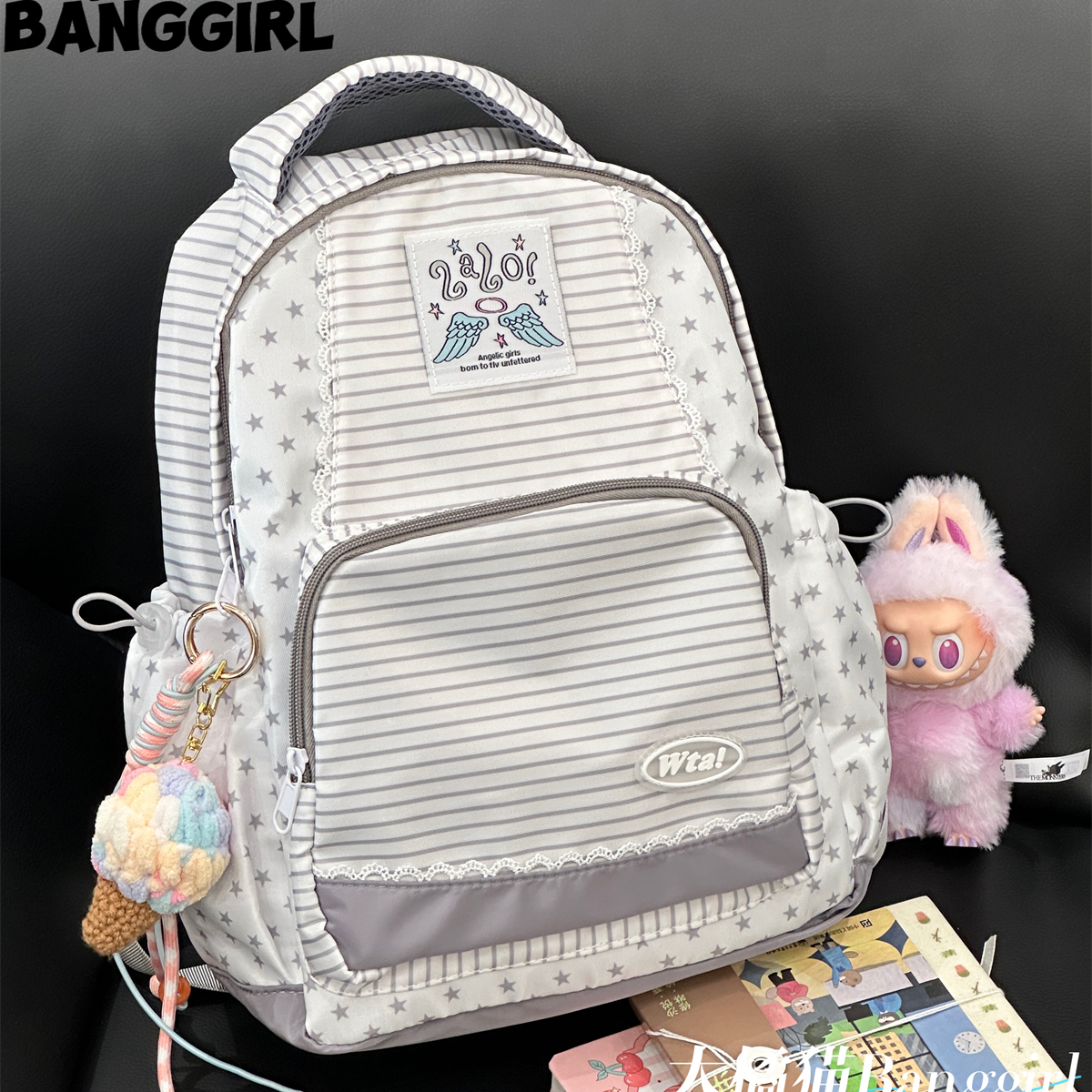 迷你双肩包女条纹星星背包学生上课小书包通勤包户外休闲小旅行包