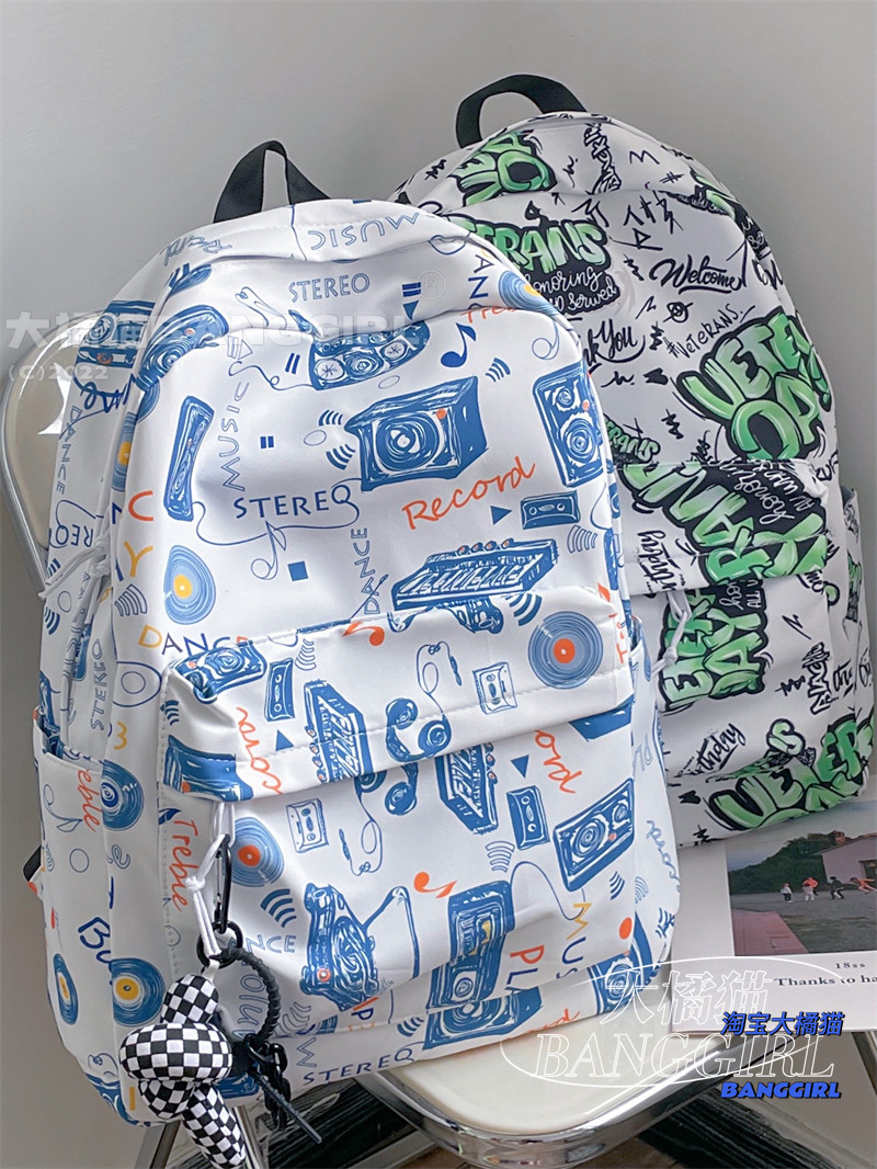 BIG ORANGE CAT JAPANESE RETRO GRAFFITI DESIGN PERSONALITY BACKPACK MEN KOREAN VERSION OF INS STREET PHOTOGRAPHY TRENDY SCHOOLBAG BACKPACK FEMALE