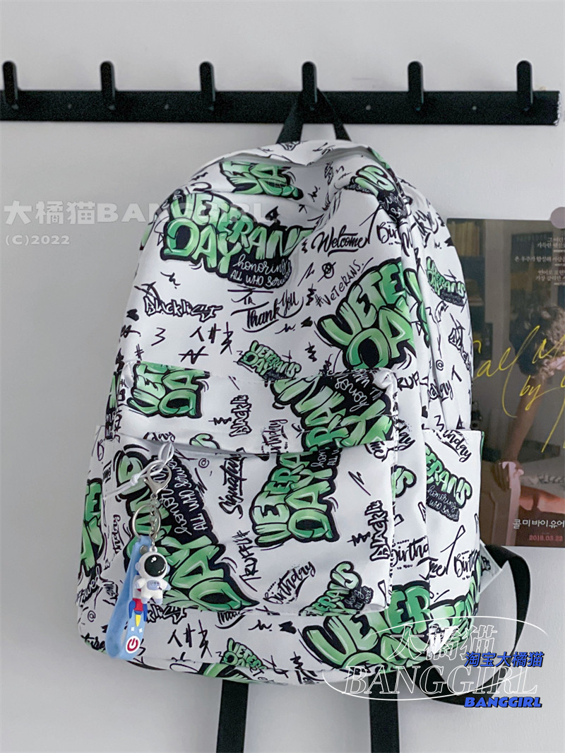 BIG ORANGE CAT JAPANESE RETRO GRAFFITI DESIGN PERSONALITY BACKPACK MEN KOREAN VERSION OF INS STREET PHOTOGRAPHY TRENDY SCHOOLBAG BACKPACK FEMALE