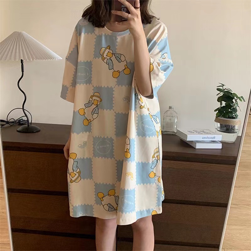 夏季睡衣女睡裙薄款短袖宽松家居服大码学生甜美卡通可爱2022