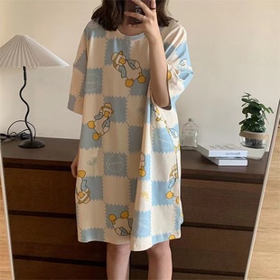 学生甜美卡通可爱2022 夏季 睡衣女睡裙薄款 短袖 宽松家居服大码