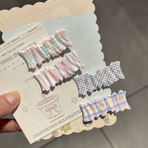 可爱格纹波浪发夹甜美方形少女侧边刘海夹超仙高颜值小清新发卡