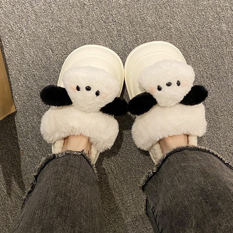 卡通毛绒狗棉拖鞋女男秋冬季居家寝室包头可拆洗保暖防滑外穿情侣