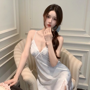 夏季 吊带睡裙女款 冰丝烫印蝴蝶高级睡衣甜美少女丝绸家居服