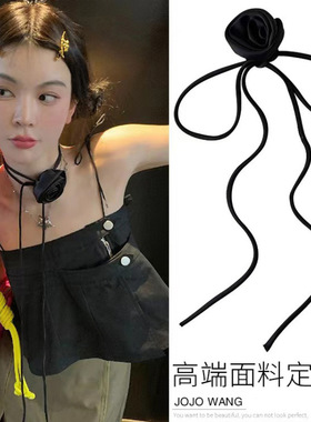 高端缎面颈花韩国博主同款立体花朵颈链choker脖子玫瑰花项链配饰