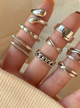 韩版小众设计感925纯银冷淡风戒指女不掉色复古重工指环饰品