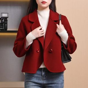 呢子西装 洋气小个子短款 上衣 春秋冬时尚 女士红色毛呢外套2025新款