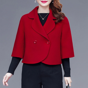 小个子毛呢外套短款女2025春装新款时尚毛呢西装百搭七分袖呢大衣