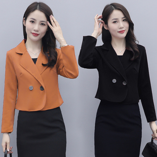女士短外套西服新款春秋百搭小矮个子短款流行小西装毛呢外搭上衣