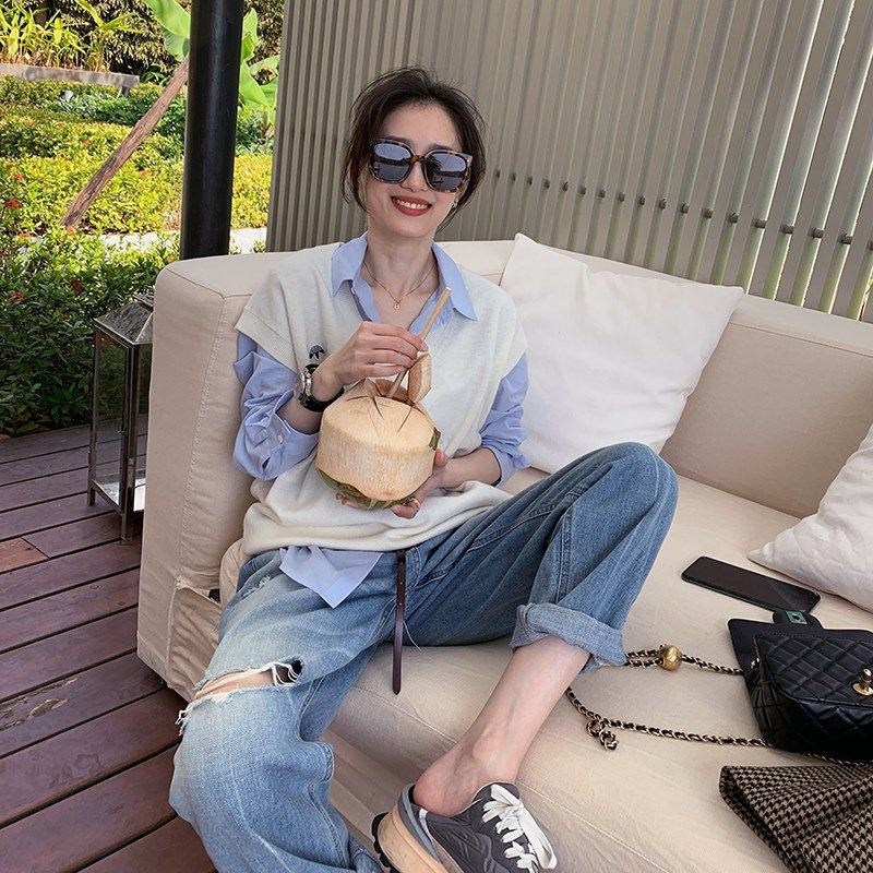 RIPPED JEANS WOMENS SPRING AND SUMMER LOOSE HIGH-WAISTED CROTCH COVER SKINNY PANTS PLUS SIZE FAT MM STRAIGHT WIDE-LEG DAD PANTS