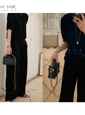 PKH.HK气质女装折扣店  两色自留 舒适无负担丝绒阔腿裤丝绒上衣