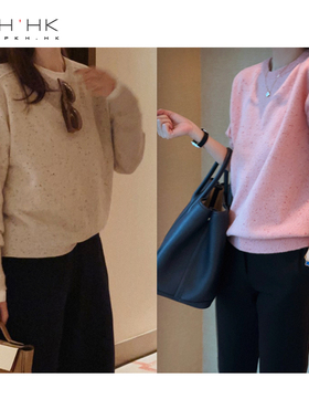 PKHHK气质女装折扣店 羊毛夹花点子纱厚暖利落实用圆领毛衣