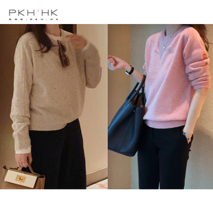 PKHHK气质女装折扣店 羊毛夹花点子纱厚暖利落实用圆领毛衣