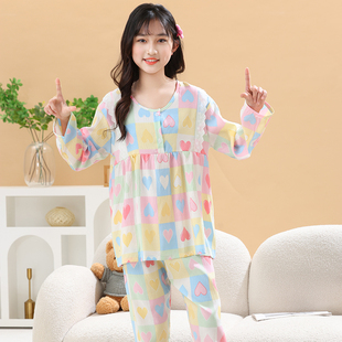 女童睡衣长袖长裤春秋季新款甜美可爱卡通云朵棉中大童家居服套装