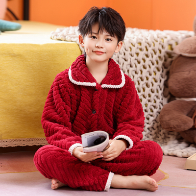 儿童睡衣男童法兰绒秋冬季加厚