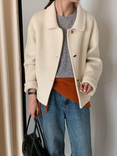 2025新款韩版双面羊绒大衣女短款小个子翻领木扣休闲羊毛呢外套女