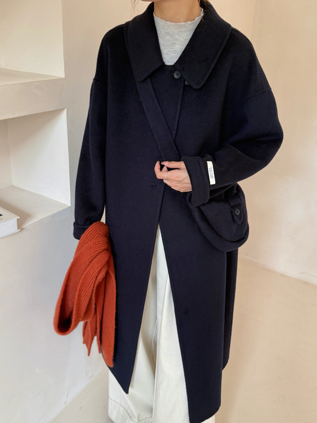 2025新款东大门韩货双面羊绒大衣女娃娃领带包长款休闲显瘦外套女