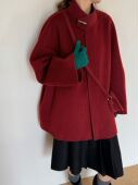 羊毛双面呢大衣女短款 2025新款 欧货简约时尚 立领牛角扣毛呢外套女