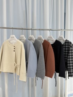 2025秋冬季新款韩系浅灰色双面羊绒大衣女短款小个子羊毛呢子外套