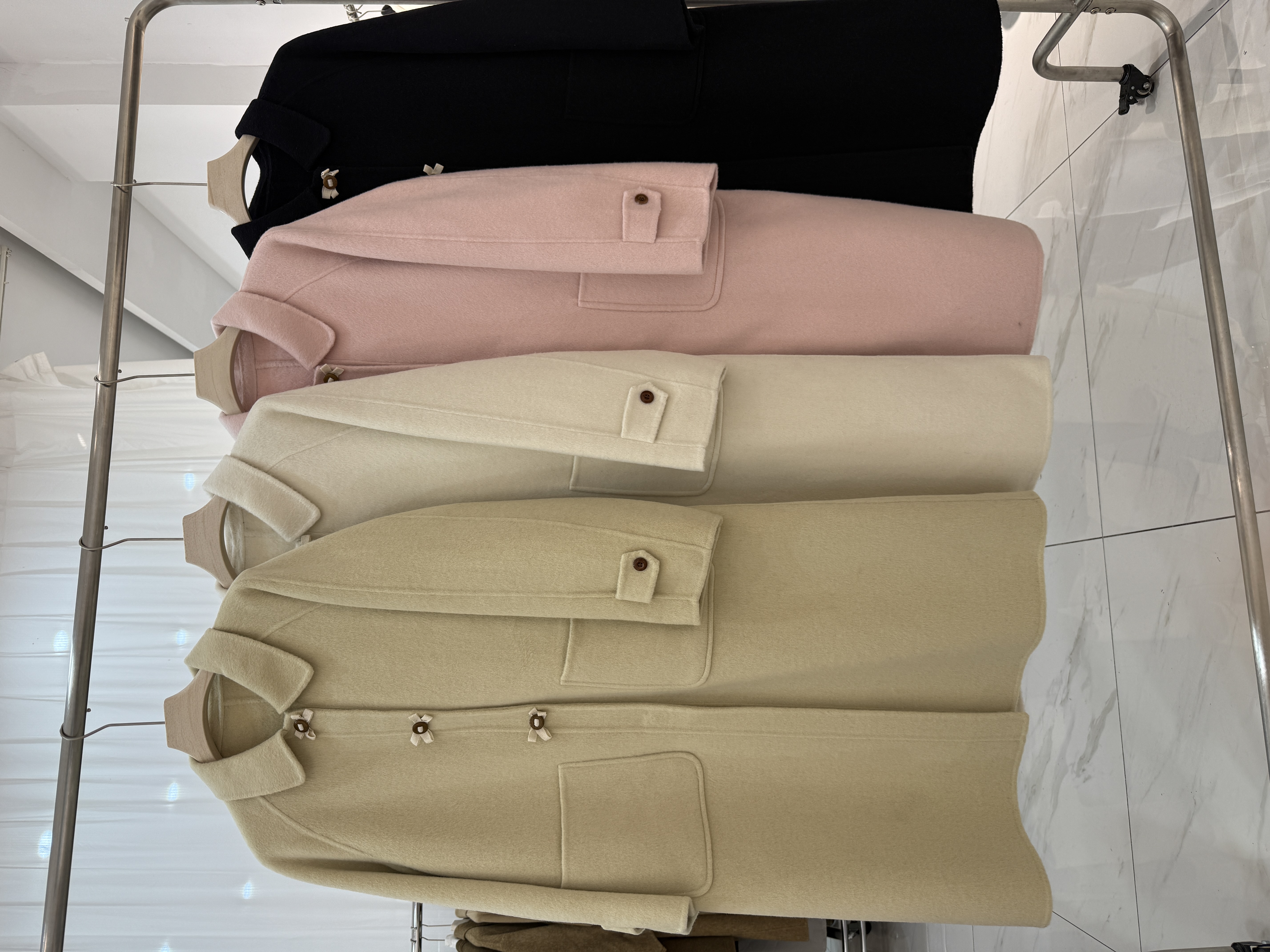 新款韩货双面羊绒大衣女中长款小个子娃娃领蝴蝶扣显瘦羊毛外套女