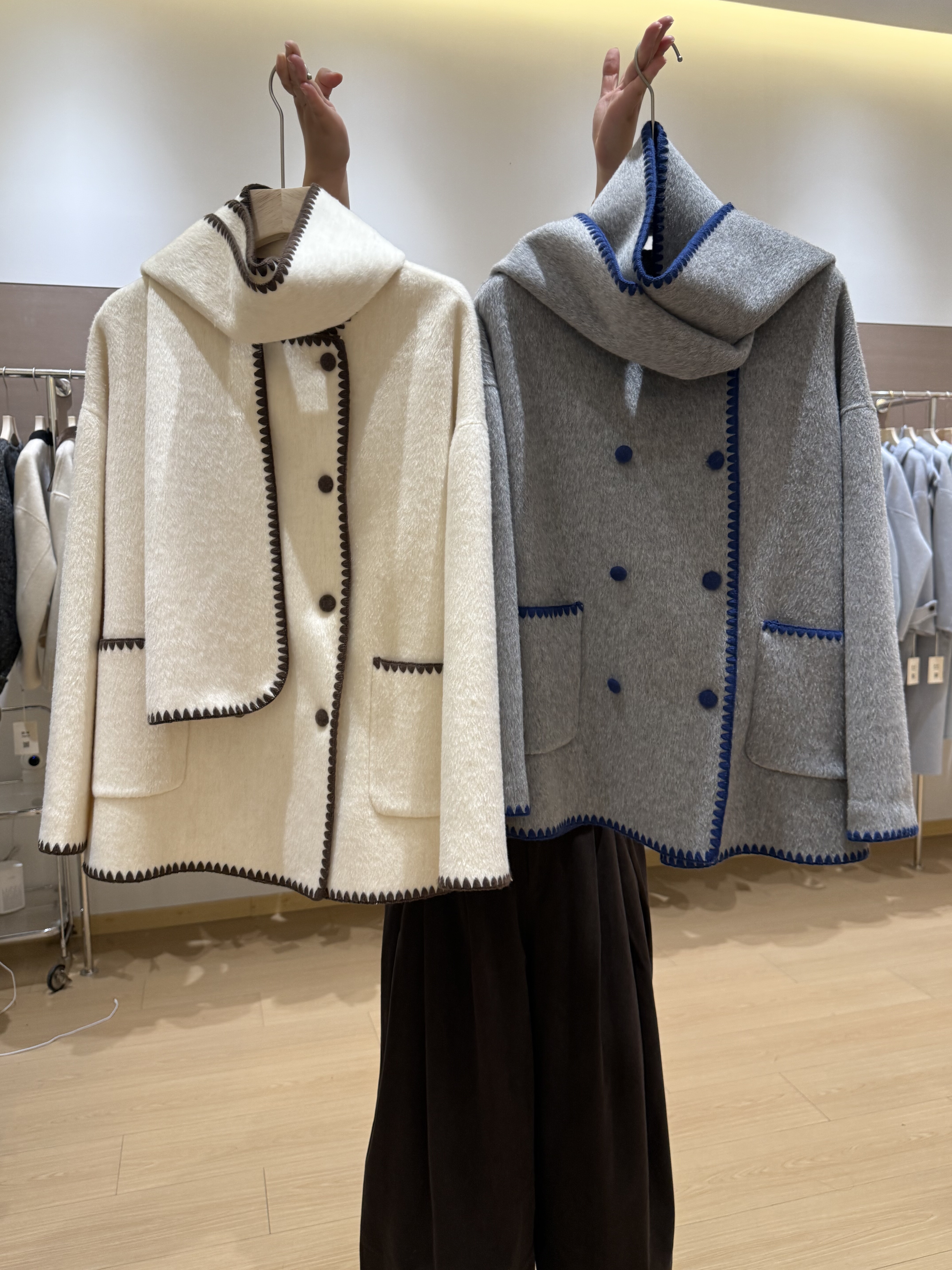 2025新款双面羊绒大衣女贝壳针双排扣围巾小香风短款羊毛呢外套潮,女装/女士精品,毛呢外套,淘宝优惠券,粉丝福利购,淘宝优惠卷