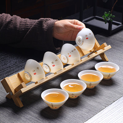 一格禅语羊脂玉白瓷中式功夫茶杯