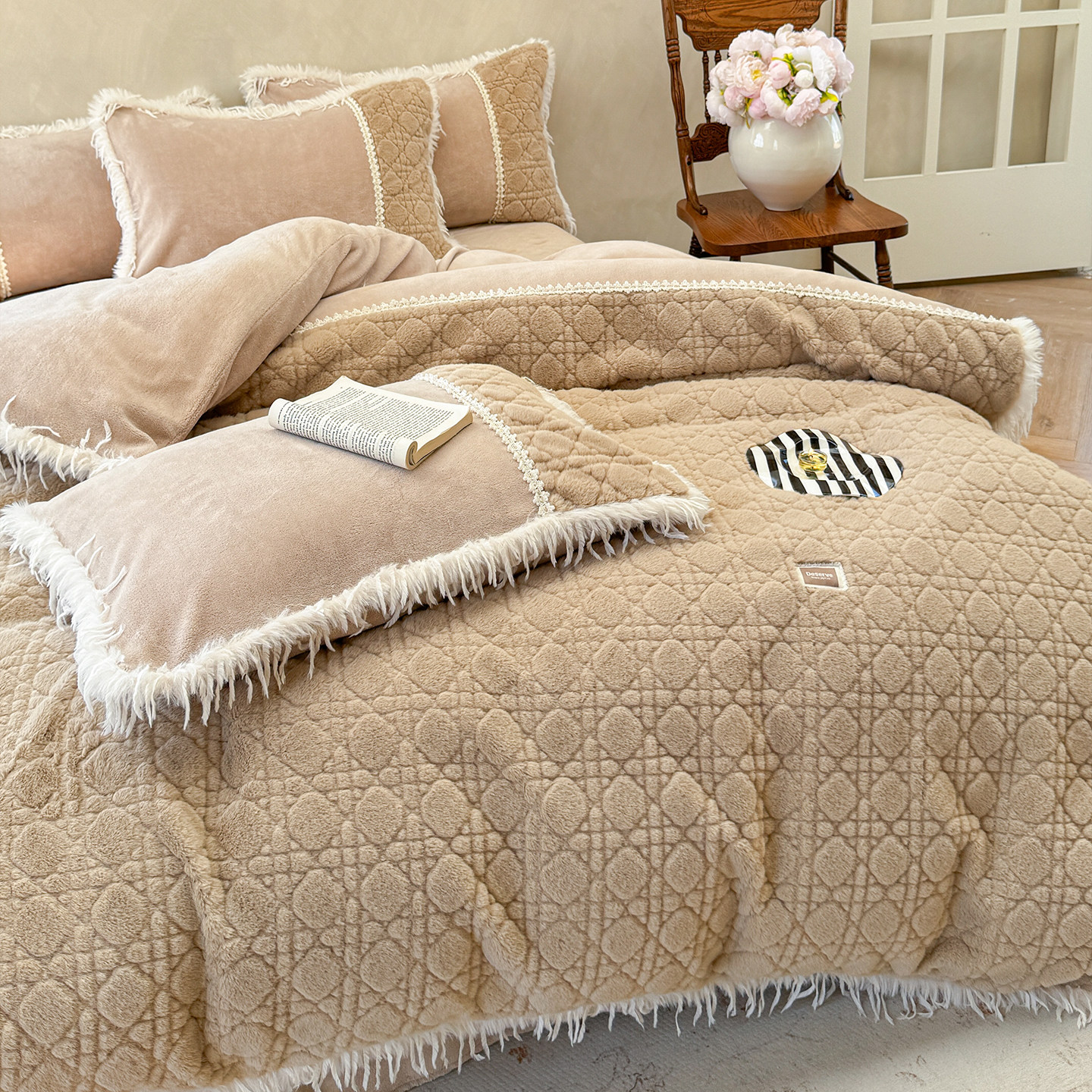 冬季加厚少女心牛奶绒四件套