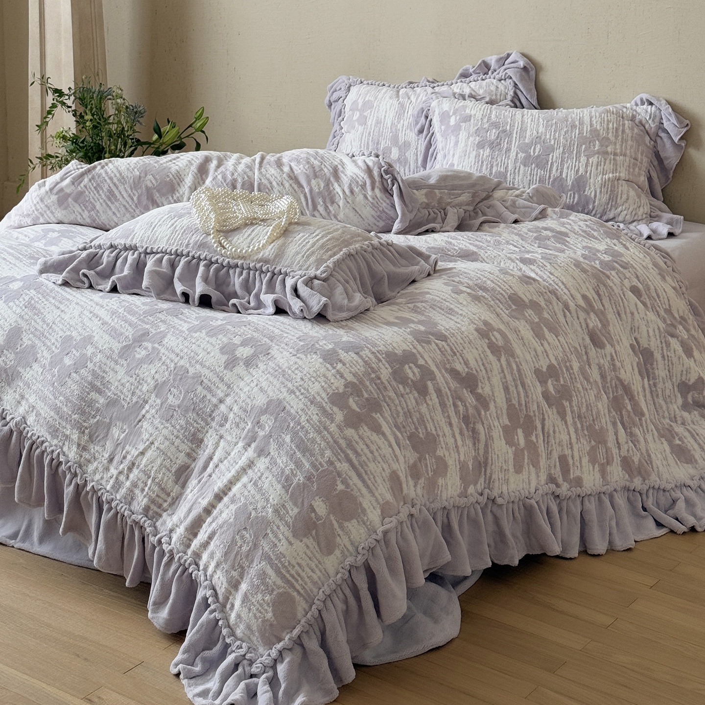 紫色冬季牛奶绒加厚加绒印花四件套保暖被套珊瑚毛绒床单床上用品,床上用品,床品套件/四件套/多件套,淘宝优惠券,粉丝福利购,淘宝优惠卷