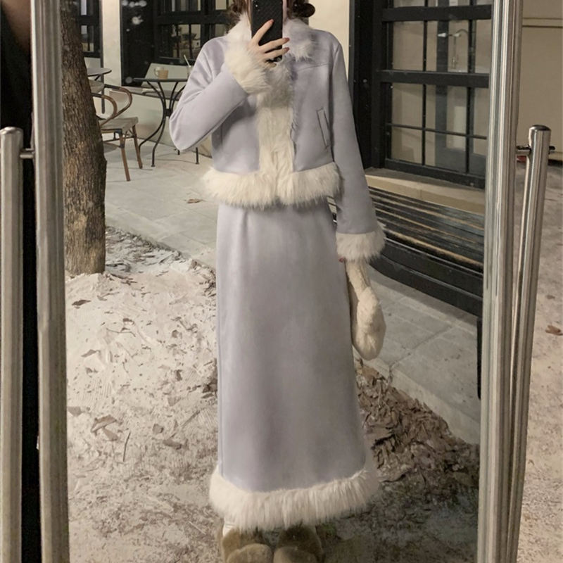 富家千金香芋紫小香风套装裙穿搭